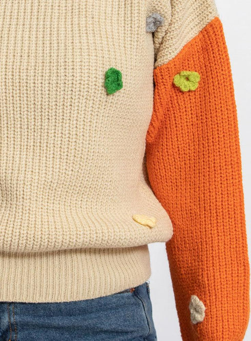 Orange*Lilac Flower Pullover - Khotwh